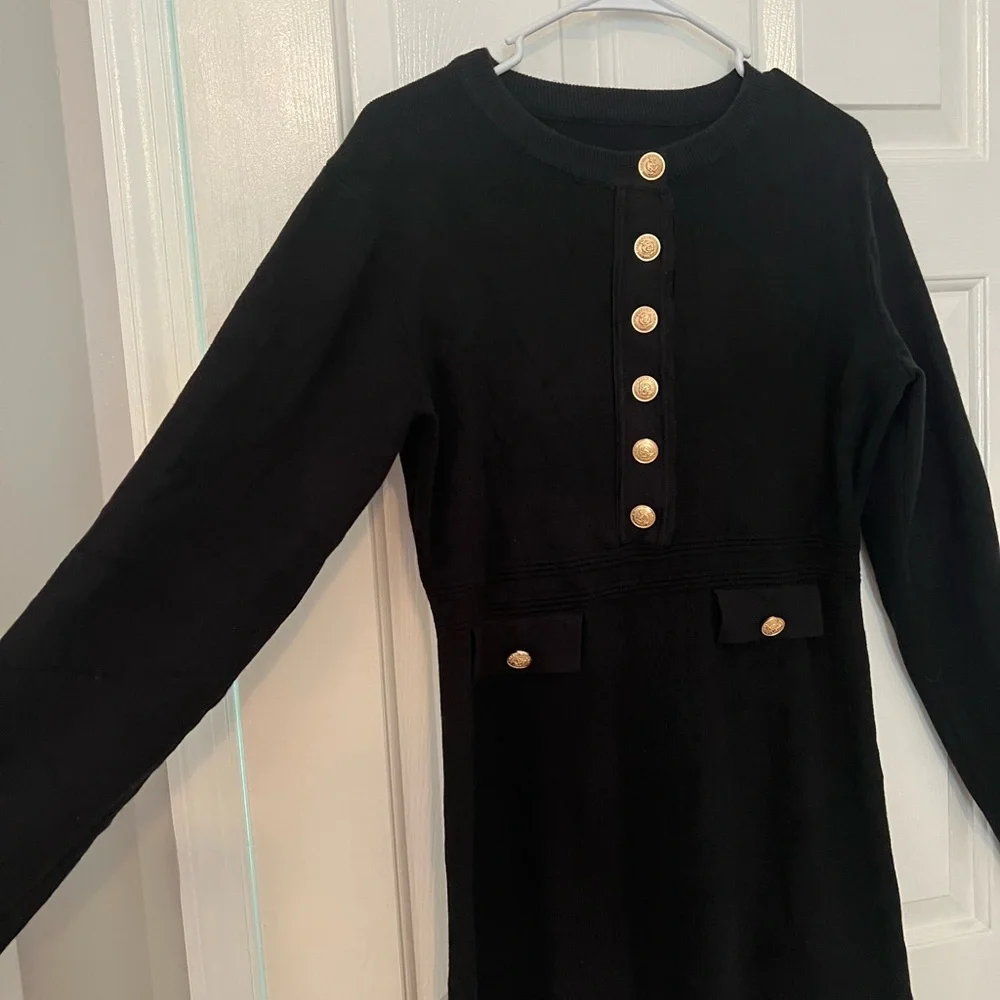 Black Dress with Gold Buttons - Picture 3 of 6
